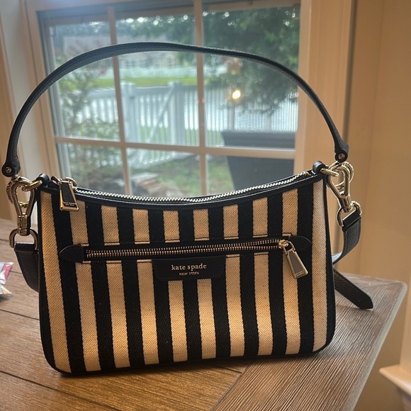 kate spade Handbags - Kate Spade Black and White Striped Shoulder Bag